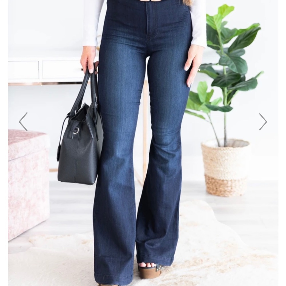 mint julep boutique high waisted flared jeans.